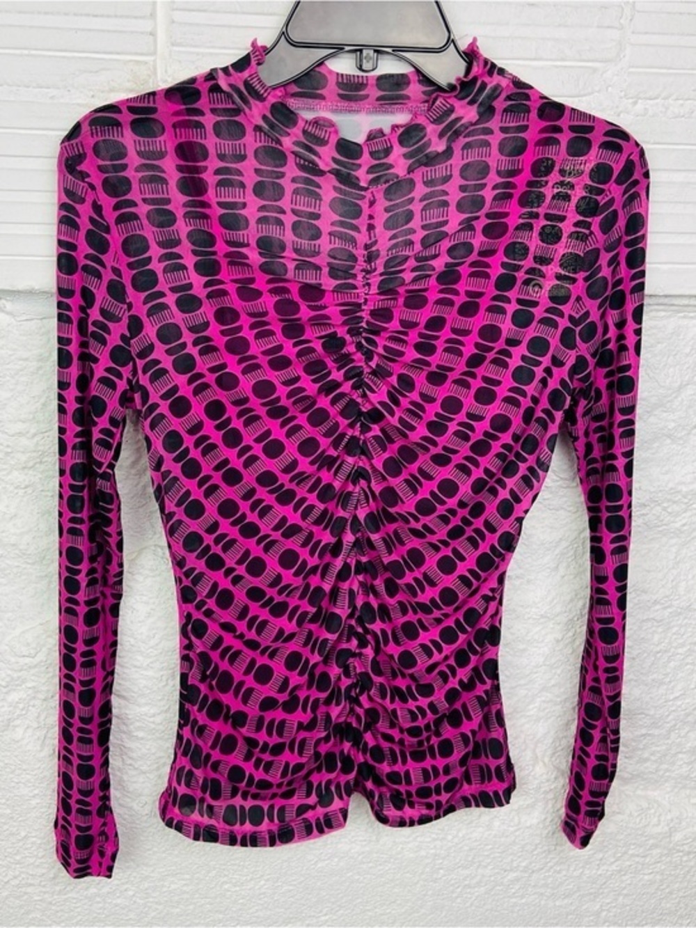 Target black history month Pink and Black Geometric Ruched sheer Long-Sleeve Top